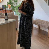 Work Dresses with Pockets Autumn Winter Retro Tea Print Dress for Women