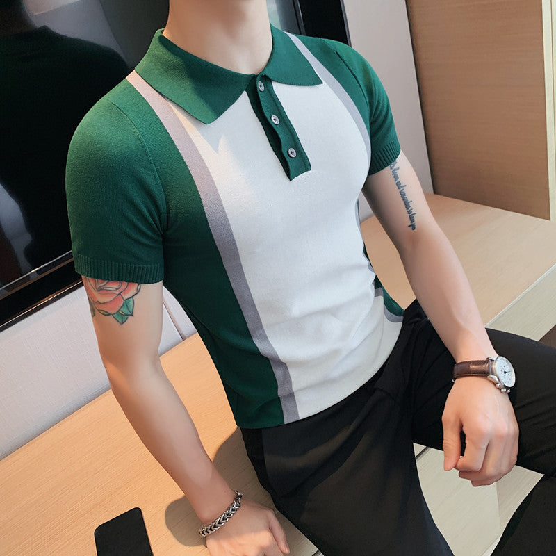 Men Polo Shirts Stretch Short Sleeve Lapel T-shirt