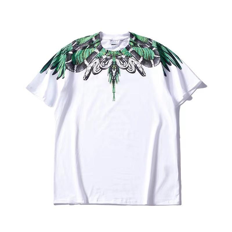 Marcelo Burlon T Shirt Street Green Snake Feather Printed Short Sleeve T-shirt Men and Women Harajuku Loose Wings Half Sleeve