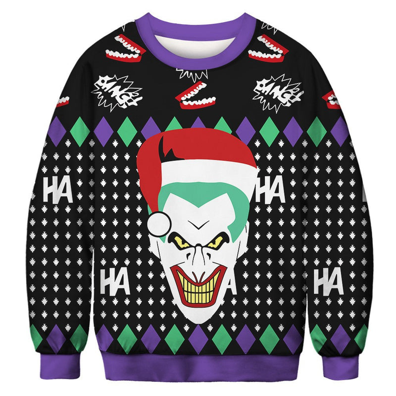 Black Christmas Sweater Unicorn 3D Printed Crew Neck Sweatshirt Casual Loose Autumn and Winter