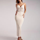 Women Summer Dresses Midaxi Dress Autumn and Winter Women's Sexy Nightclub V-neck Pleated Suspender Dress Autumn