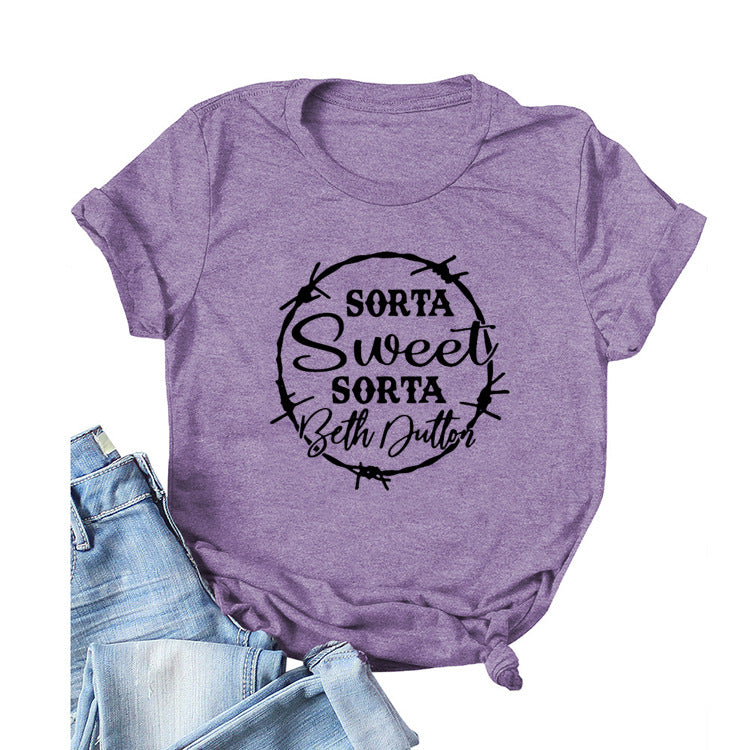 Beth Dutton Outfits Sorta Sweet Sorta Beth Dutton round Neck Casual Short Sleeve Loose plus Size Fashion T-shirt