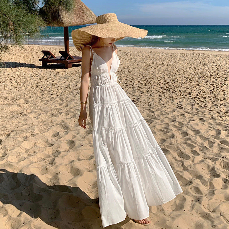 Fairy Dress Bare Back Beach Dress Halter Spaghetti Straps Cake Dress Seaside Vacation Dress
