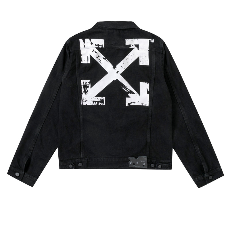 Off White Winter Coat Autumn and Winter Off Back Arrow Pattern Casual Polo Collar Denim Jacket