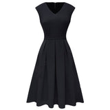 Work Dresses with Pockets Women's Retro Temperament Waist-Controlled Dress Solid Color Slim Dress