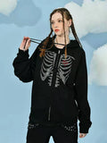 Skeleton Hoodie Love and Skeleton Rhinestone Pattern Women's Thread Sweater