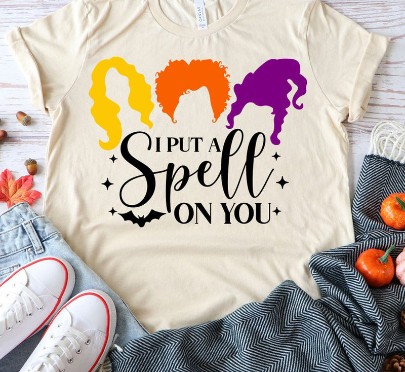Halloween Costumes Put a Spell Casual Fashionable Witch Pumpkin Print round Neck T-shirt for Women