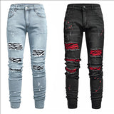 J Shaped Jeans Men's Jeans New Skinny Ripped Leg Opening Zipper