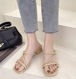 Nude Chunky Heel Slippers
