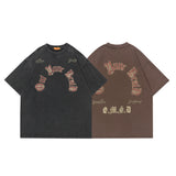 Man Tees Retro Alphabet Wash Short Sleeve T-shirt
