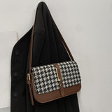 The Teacher Tote Autumn and Winter Check Vintage Messenger Bag Niche Shoulder Underarm Woolen Small Square Bag
