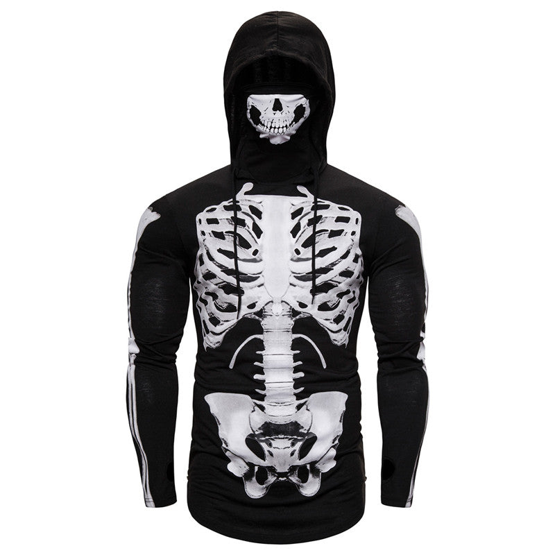 Skull Hoodie Men's Ninja Clothes Hooded Halloween T-shirt Full Skeleton Skull