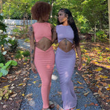 Women Top & Skirt 2 Piece Set Summer round Neck Midriff-Baring T-shirt Sheath Skirt Suit