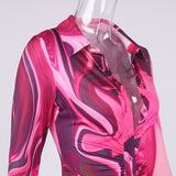 Summer and Autumn Women's Sexy Printed Long-Sleeved Shirt Short Skirt Dress
