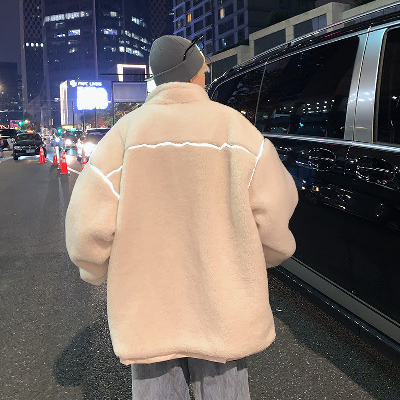 Men's Autumn Winter Coat Stand Collar Color Matching Cotton-Padded Coat