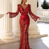Emily Ratajkowski Dress Long Sleeve Sequined Hollow-out Dress