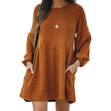 Work Dresses with Pockets Autumn and Winter Women's Knitted Long-Sleeved Dress
