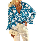 Women Bohemian Shirts Summer Fashion Loose Bell Sleeve Printed Shirt