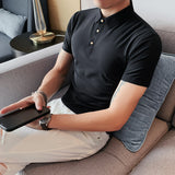 Men Polo Shirts Slim Fit Solid Color Polo Collar Short Sleeve T-shirt
