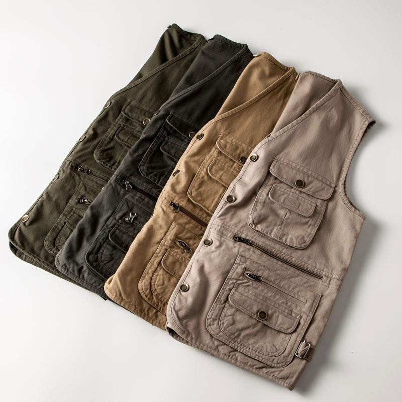Men Utility Vest Work Zipper Tactical Work Vest Slim Pocket Jacket Multi-Pocket Retro Workwear Vest