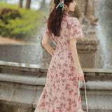 Women's cottagecore Dress Pink Small Floral Dress Women's Summer Skirt