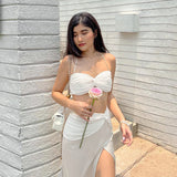 Women Top & Skirt 2 Piece Set Summer Vest Slit Skirt Casual Suit