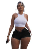 Women Plus Size Denim Shorts Sexy High Waist Strap Denim Hot Pants