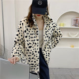 Women Dalmatian Coat Leopard Print Lamb Wool Coat Female Autumn And Winter Loose