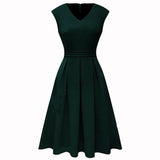 Work Dresses with Pockets Women's Retro Temperament Waist-Controlled Dress Solid Color Slim Dress