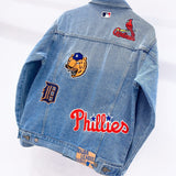 Yankees Spring and Autumn Embroidered Washed Casual Denim Jacket Coat for Men and Women