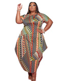 Women Plus Size Maxi Dresses Printed Short Sleeve Irregular Dress