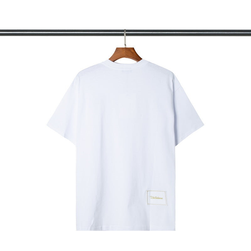 We11done T Shirt Embroidered Letters in Stock Loose Men's and Women's Short Sleeve Cotton