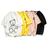 Summer Back Cartoon Bear Laser Printed Short-Sleeved T-shirt Men's Fashionable Loose Casual Student Top