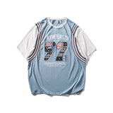 Men's T-shirt Sports Summer High Street Loose Contrast Color Vest Letter Print Paisley Short Sleeve T-shirt for Men