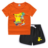 Children Pokemon Pikachu Tshirts & Shorts Casual Sports Sweat-Absorbent Suit Neutral