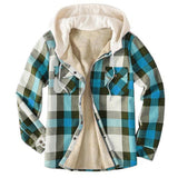 Mens Flannel Jacket with Hoodie Fall/Winter Jacket Casual Hooded Fake Two Pieces Plaid Jacket