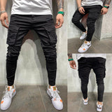 J Shaped Jeans New Men's Jeans Skinny Jeans Multi-Pocket Ripped Tooling