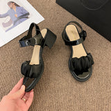 Nude Chunky Heel Pearl Sandals Roman Shoes