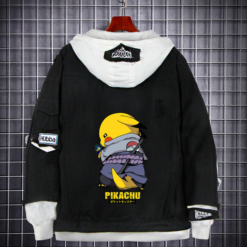 Men and Women Pokemon Pikachu Coat Pet Elf Pikachu Anime Denim Hoodie