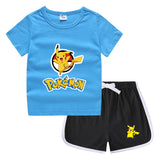 Children Pokemon Pikachu Tshirts & Shorts Casual Sports Sweat-Absorbent Suit Neutral
