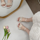 Nude Pumps Block Heel Pearl Sandals
