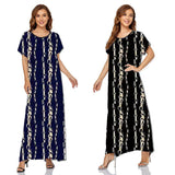 Muslim Women Stylish Kashibo Abaya Muslim Ladies Long Gown Islamic Clothing Jilbab Jalabiya Short Sleeve Round Neck Printed Summer Fashion Long Skirt