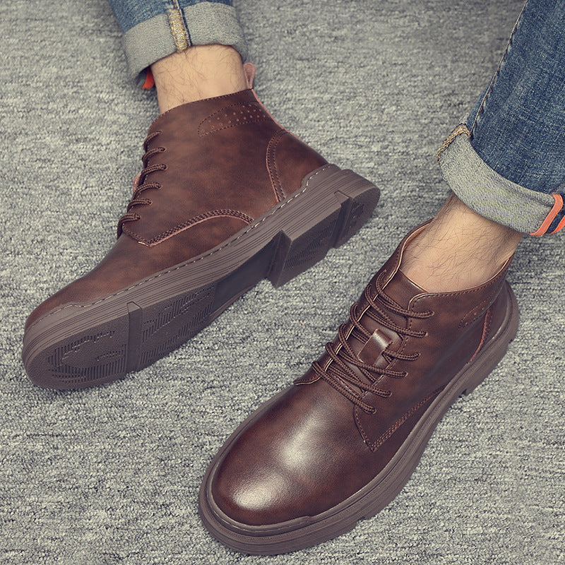 Indo Western Shoes Autumn Brogue Men's Shoes British round Head Thick Bottom Lace-up Youth Black Business Formal Casual Leather Shoes
