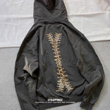 Present Hoodie Vintage Distressed Bone Print Rock Zipper Hooded Sweater