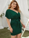 Women Plus Size Mini Dressesv Collar Slim-Fit Sheath Dress