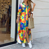Work Dresses for Girls Women's Autumn Printed Plaid Lapel Lace-up Dress