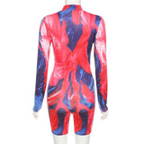 Summer Women's Printed Tight Zipper High Waist Hip Sports Casual Jumpsuit