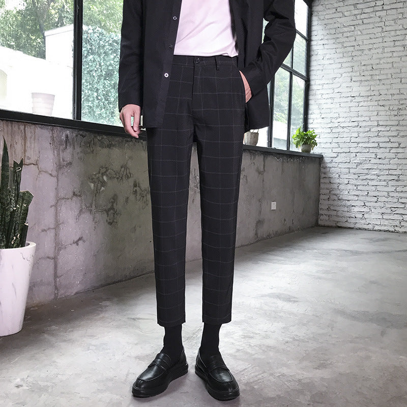 Men Suit Pants Checked Suit Trousers Loose Casual Pants Stripes