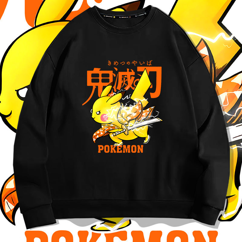 Men and Women Pokemon Pikachu Hoodie Crew Neck Pullover Sweatshirt