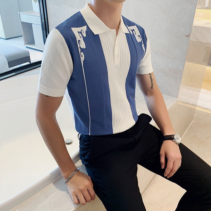 Men Polo Shirts Short Sleeve Lapel Wool Polo Shirt